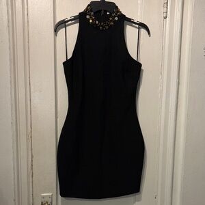 Elizabeth and James Black Mini Dress with Embellished Neck